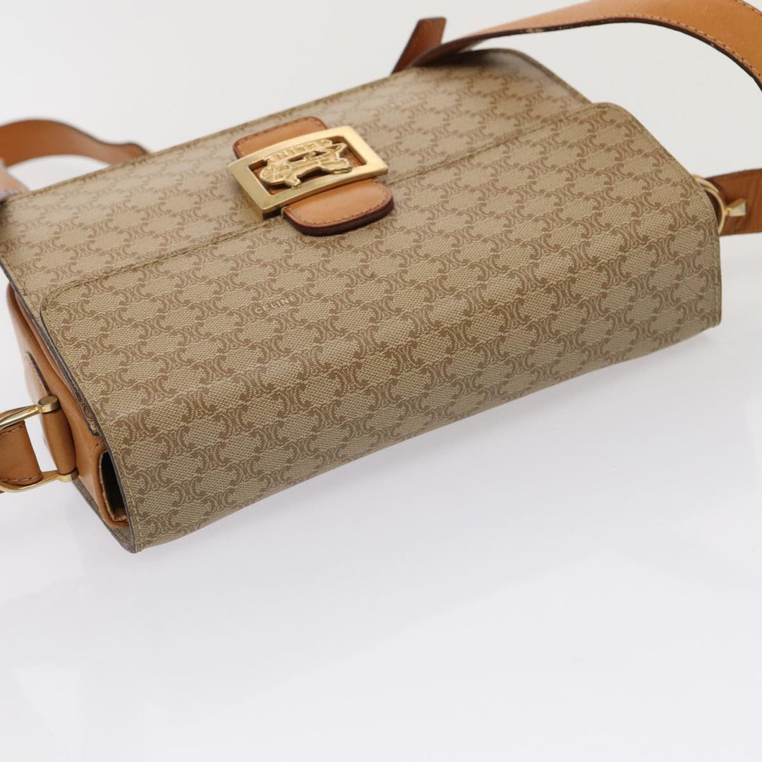 Celine Macadam Canvas Horse Carriage Shoulder Bag Beige Gold Auth 86168