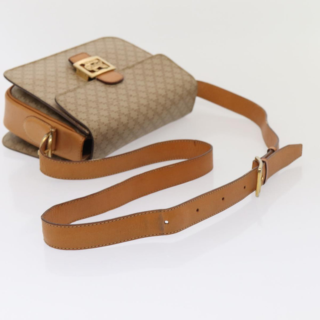 Celine Macadam Canvas Horse Carriage Shoulder Bag Beige Gold Auth 86168