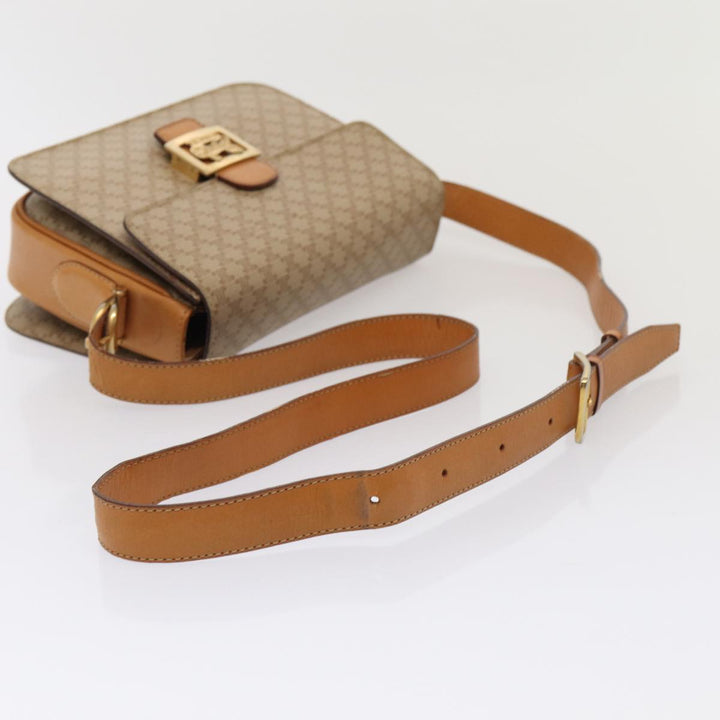 Celine Macadam Canvas Horse Carriage Shoulder Bag Beige Gold Auth 86168