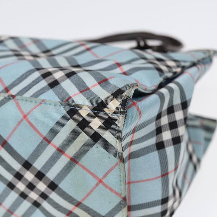 Burberry Nova Check Blue Label Hand Bag Nylon Beige Silver Auth 86170