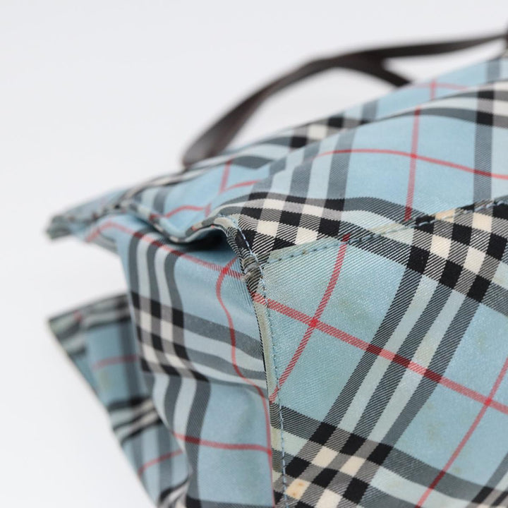 Burberry Nova Check Blue Label Hand Bag Nylon Beige Silver Auth 86170