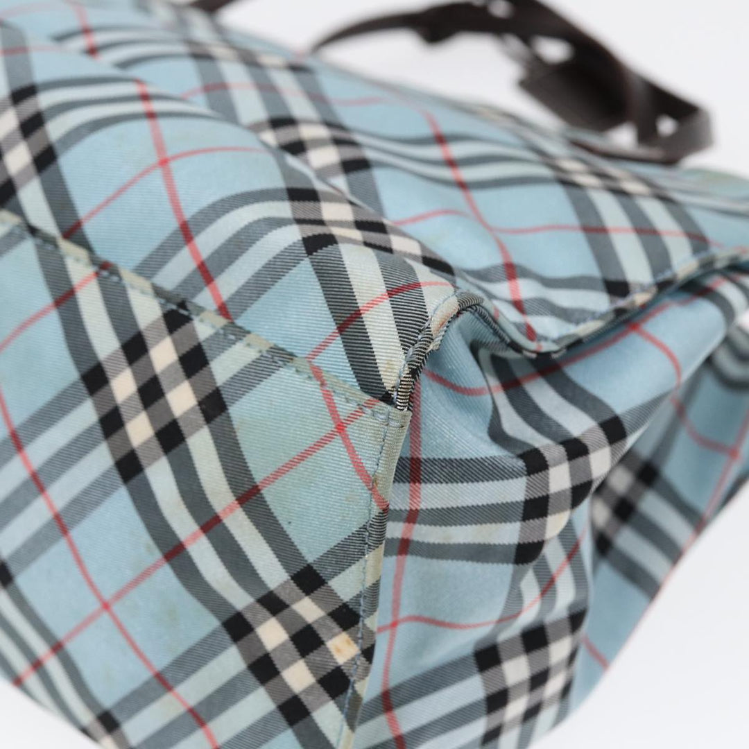 Burberry Nova Check Blue Label Hand Bag Nylon Beige Silver Auth 86170