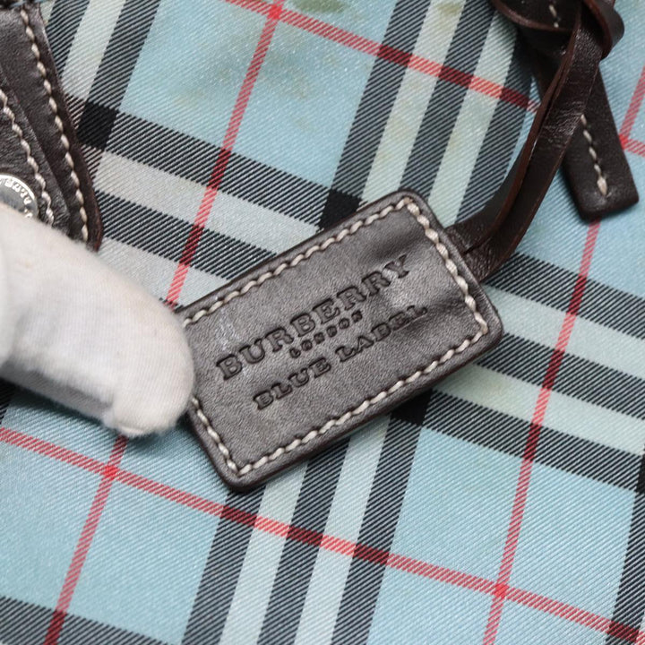 Burberry Nova Check Blue Label Hand Bag Nylon Beige Silver Auth 86170