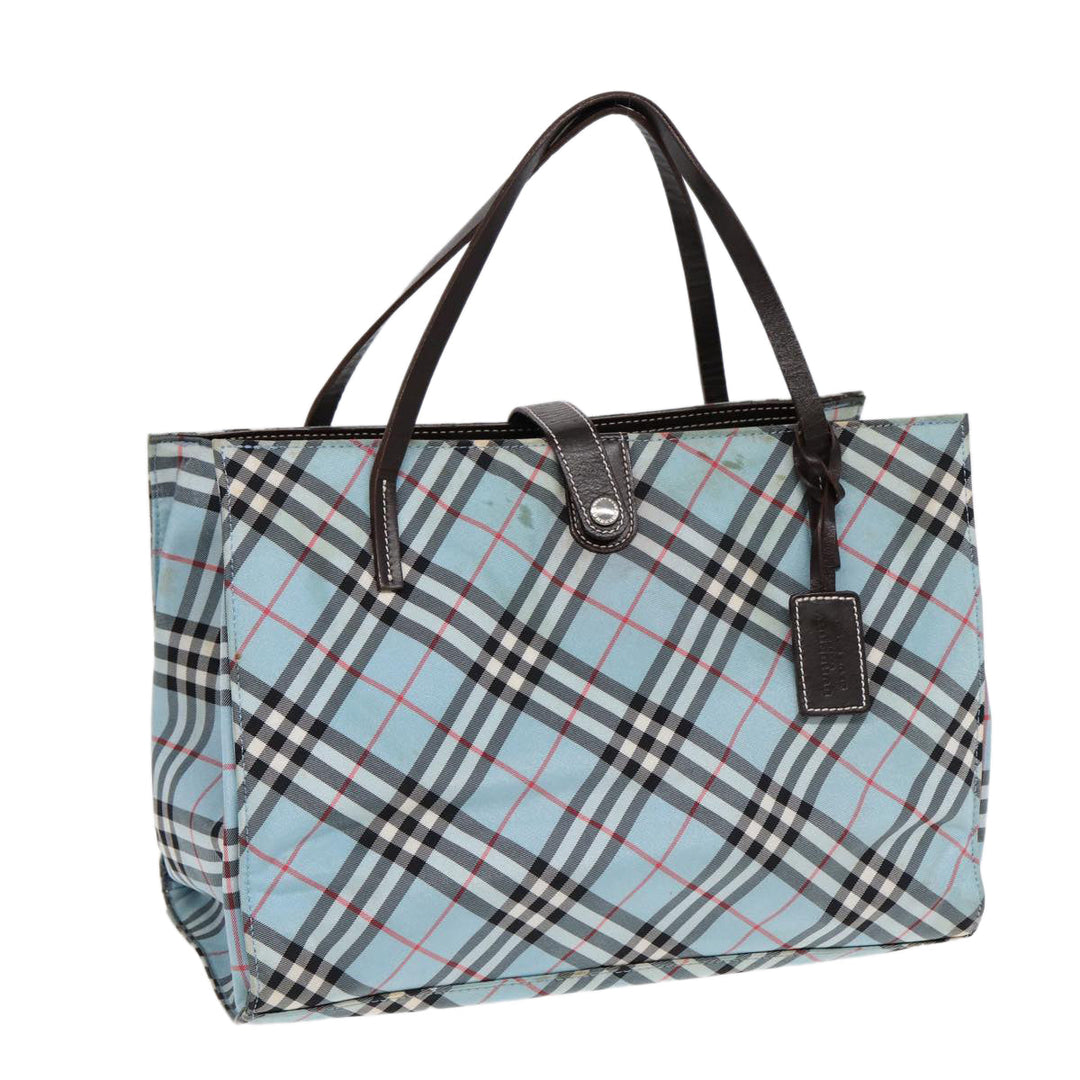 Burberry Nova Check Blue Label Hand Bag Nylon Beige Silver Auth 86170