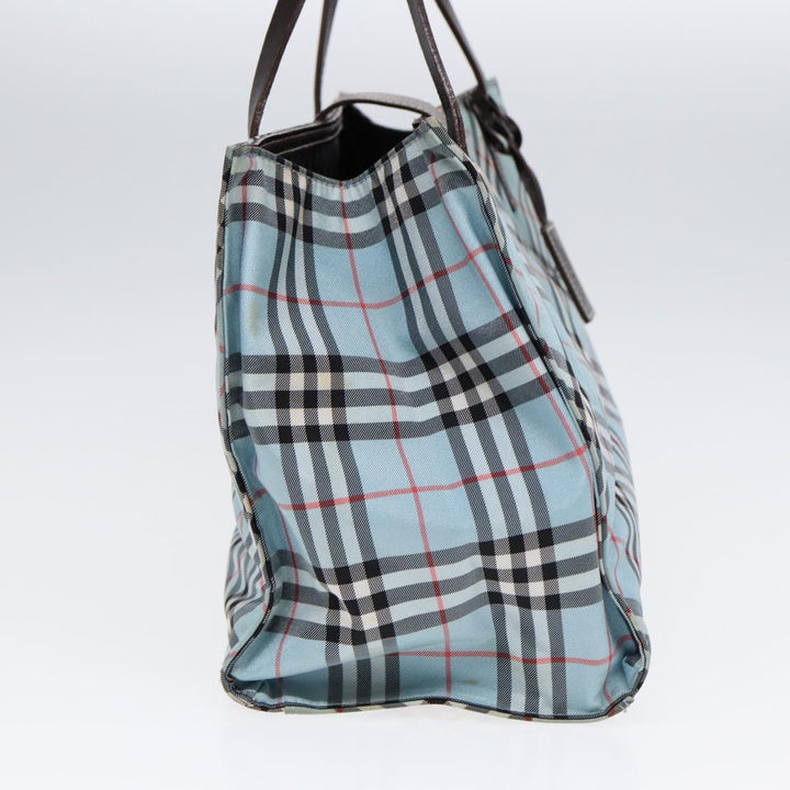 Burberry Nova Check Blue Label Hand Bag Nylon Beige Silver Auth 86170