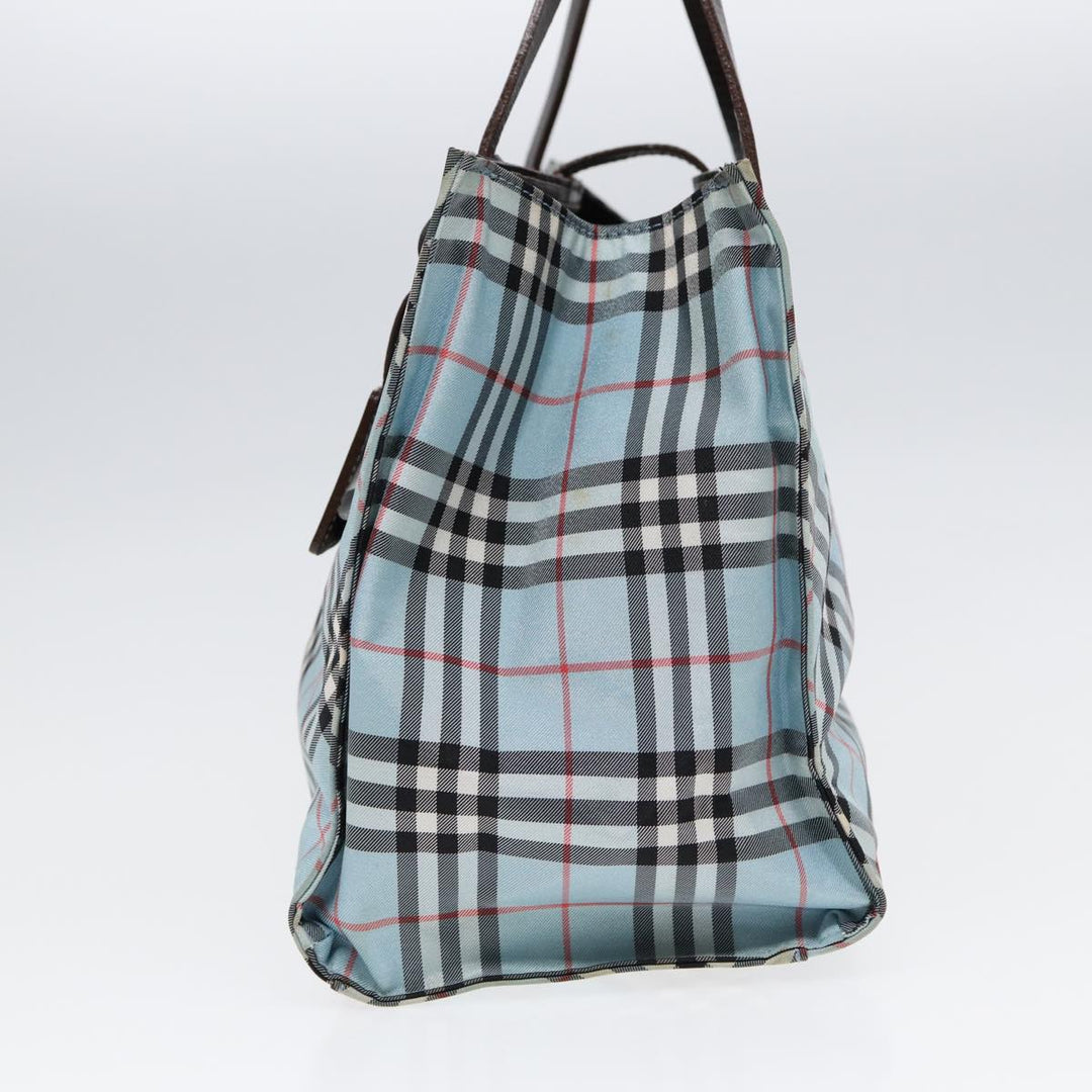 Burberry Nova Check Blue Label Hand Bag Nylon Beige Silver Auth 86170
