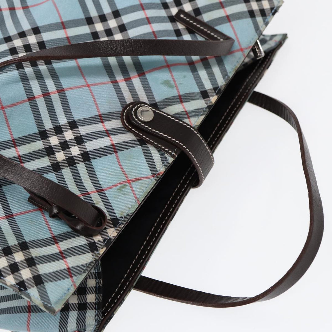 Burberry Nova Check Blue Label Hand Bag Nylon Beige Silver Auth 86170