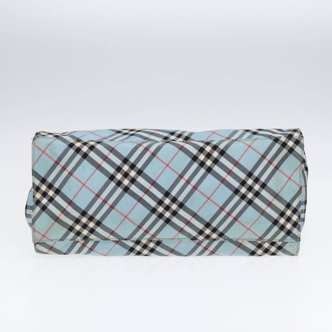 Burberry Nova Check Blue Label Hand Bag Nylon Beige Silver Auth 86170