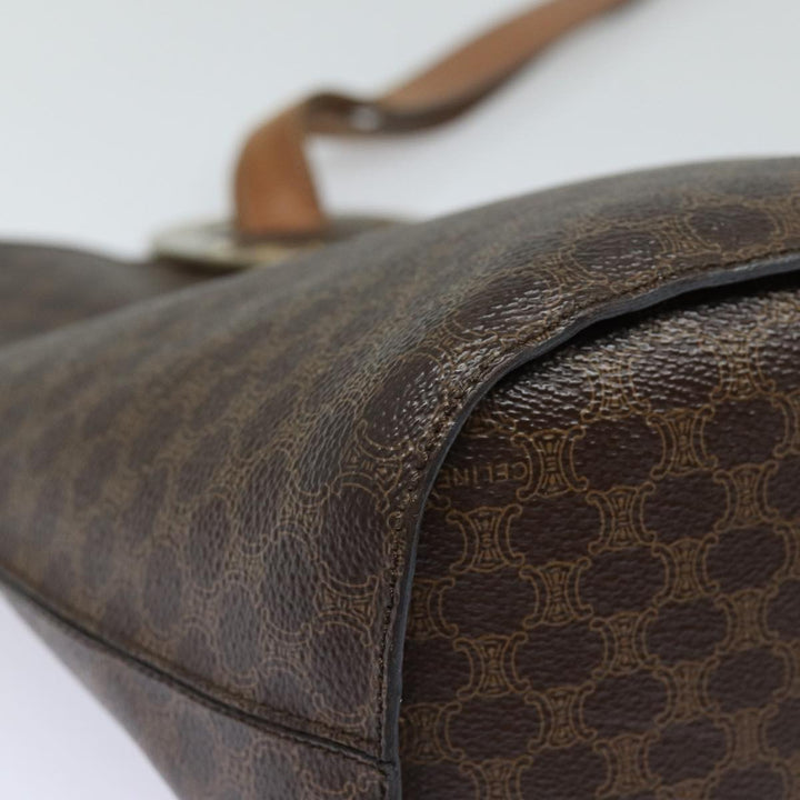 Celine Macadam Canvas Shoulder Bag PVC Leather Brown Gold Auth 86174