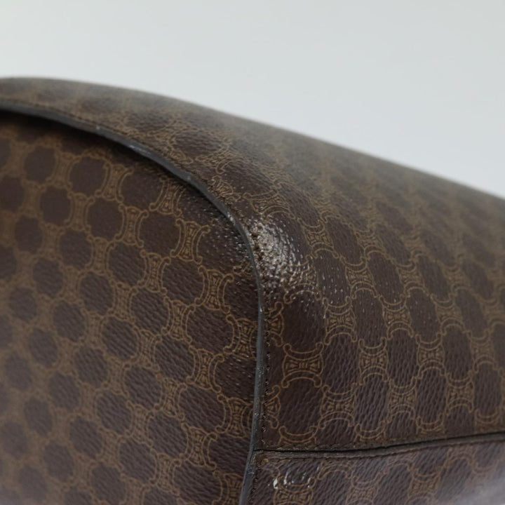 Celine Macadam Canvas Shoulder Bag PVC Leather Brown Gold Auth 86174