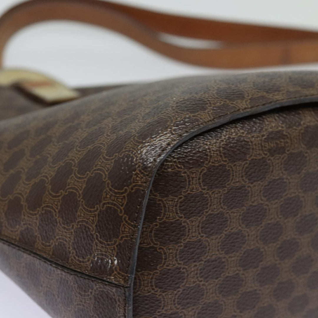 Celine Macadam Canvas Shoulder Bag PVC Leather Brown Gold Auth 86174