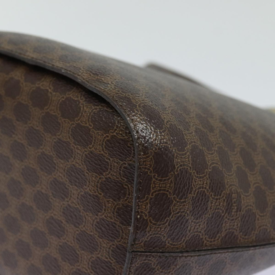 Celine Macadam Canvas Shoulder Bag PVC Leather Brown Gold Auth 86174
