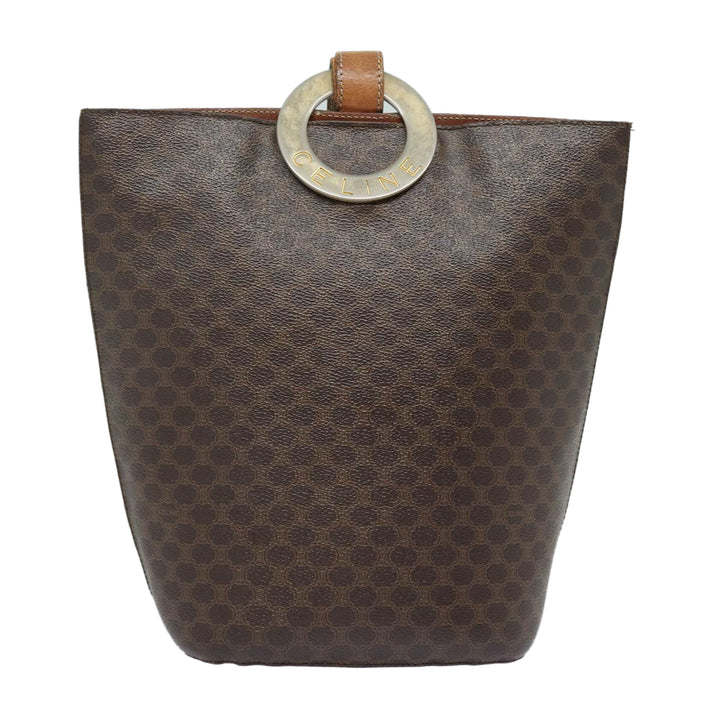 Celine Macadam Canvas Shoulder Bag PVC Leather Brown Gold Auth 86174