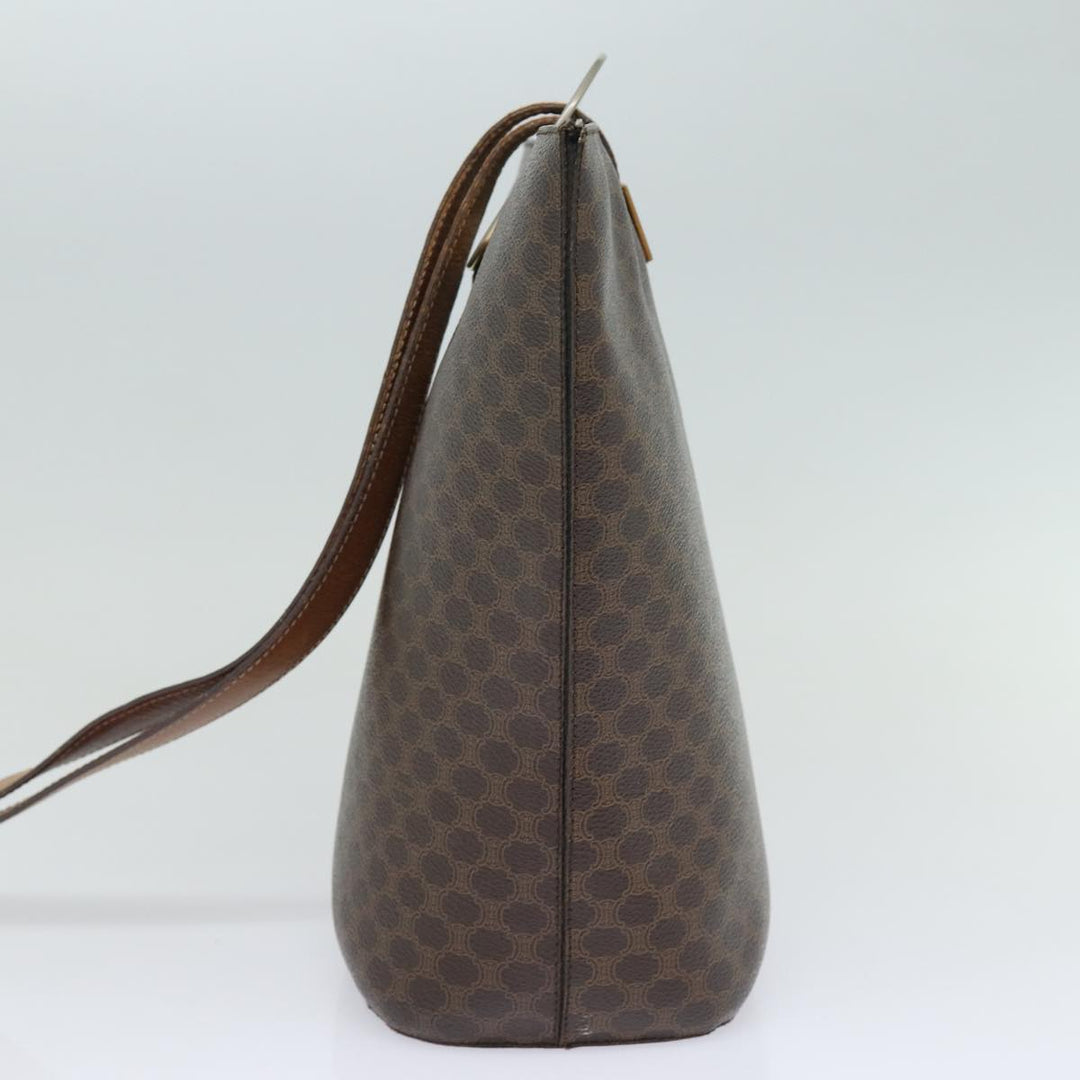 Celine Macadam Canvas Shoulder Bag PVC Leather Brown Gold Auth 86174