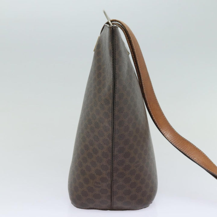 Celine Macadam Canvas Shoulder Bag PVC Leather Brown Gold Auth 86174