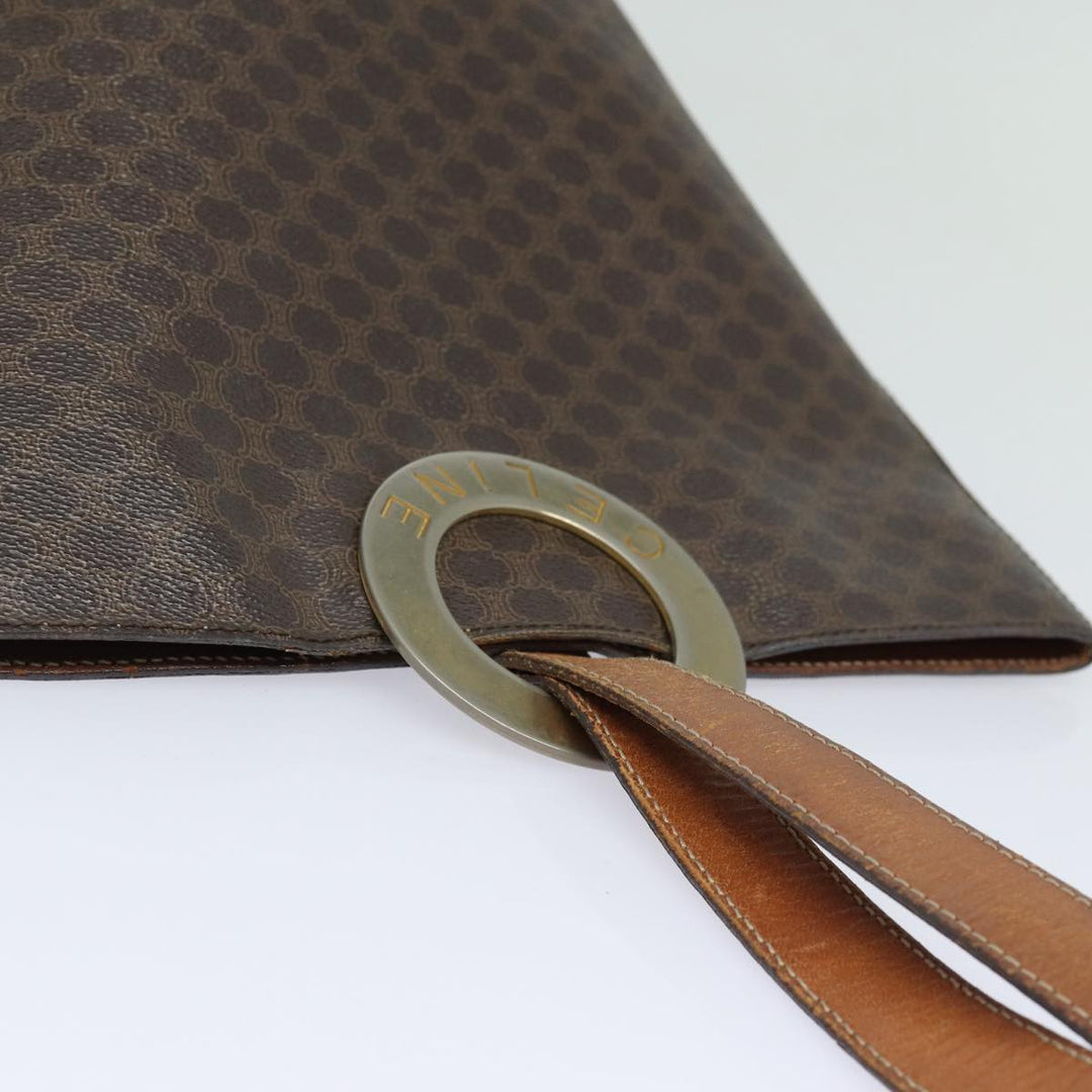 Celine Macadam Canvas Shoulder Bag PVC Leather Brown Gold Auth 86174