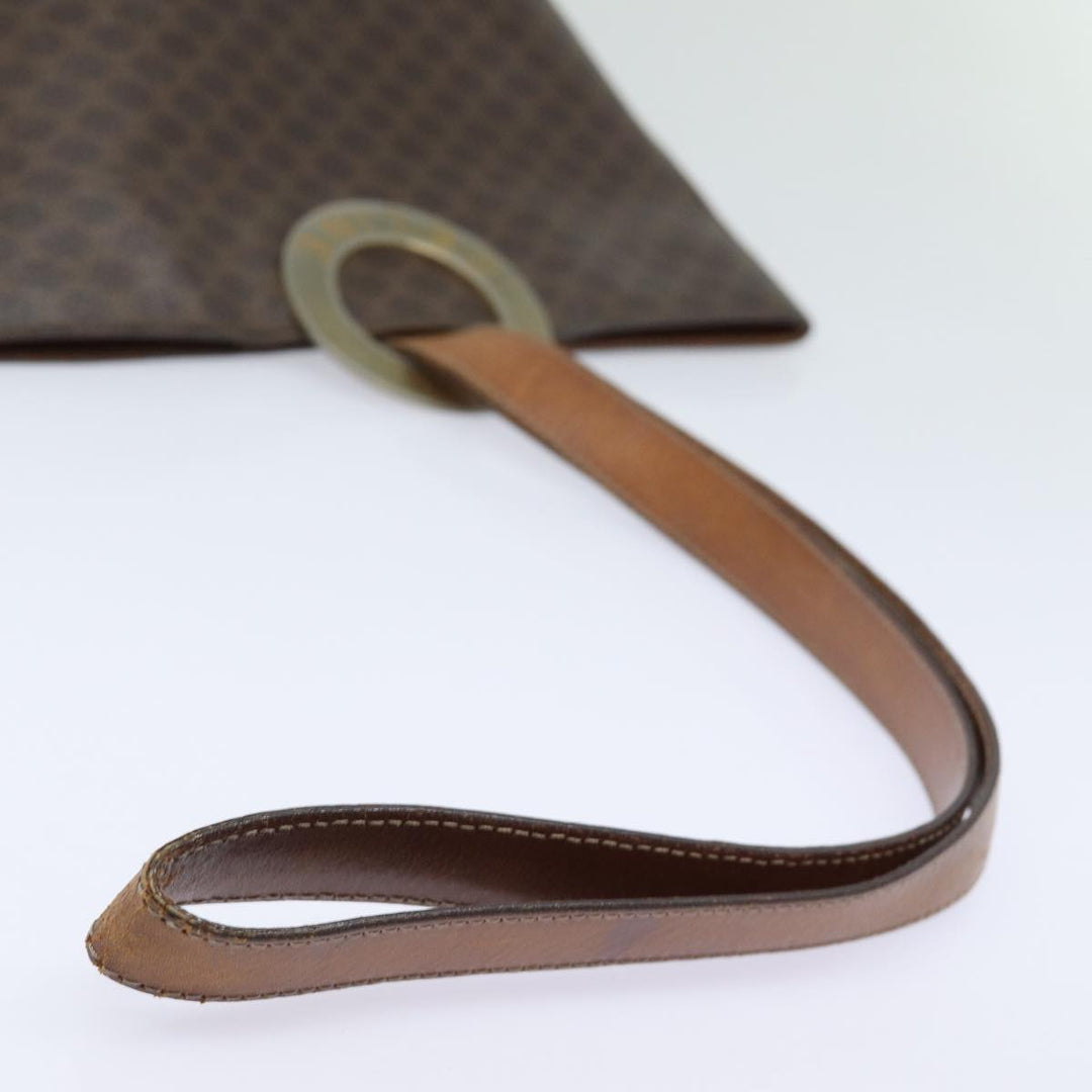 Celine Macadam Canvas Shoulder Bag PVC Leather Brown Gold Auth 86174