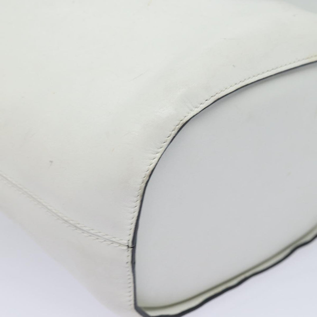 Celine Shoulder Bag Leather White Silver Auth 86175