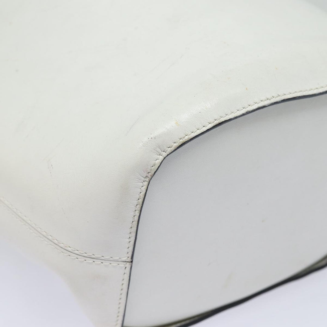 Celine Shoulder Bag Leather White Silver Auth 86175