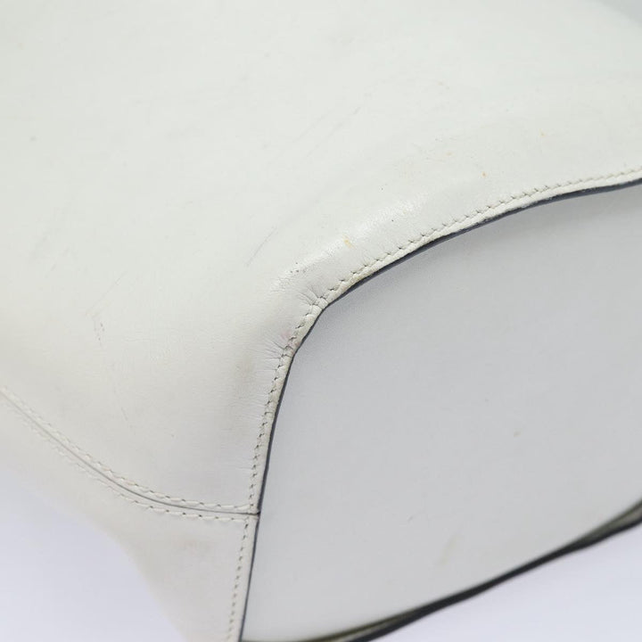 Celine Shoulder Bag Leather White Silver Auth 86175