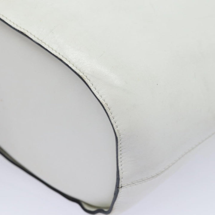 Celine Shoulder Bag Leather White Silver Auth 86175