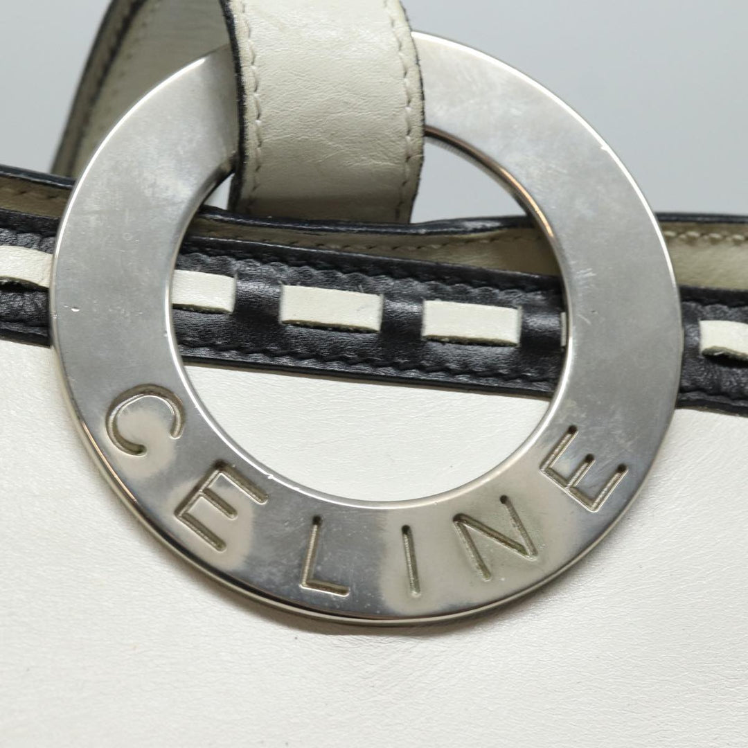 Celine Shoulder Bag Leather White Silver Auth 86175