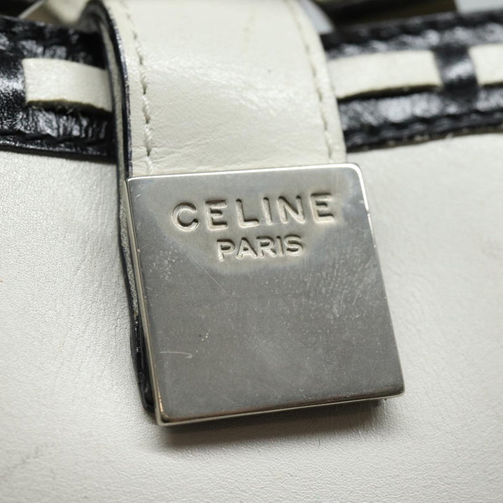 Celine Shoulder Bag Leather White Silver Auth 86175