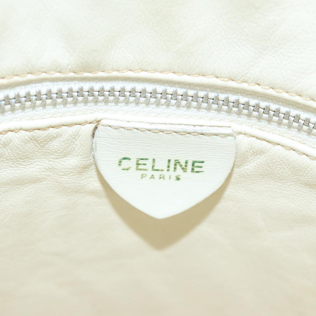 Celine Shoulder Bag Leather White Silver Auth 86175