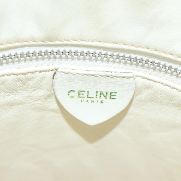 Celine Shoulder Bag Leather White Silver Auth 86175