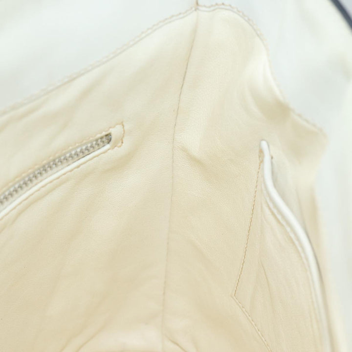 Celine Shoulder Bag Leather White Silver Auth 86175