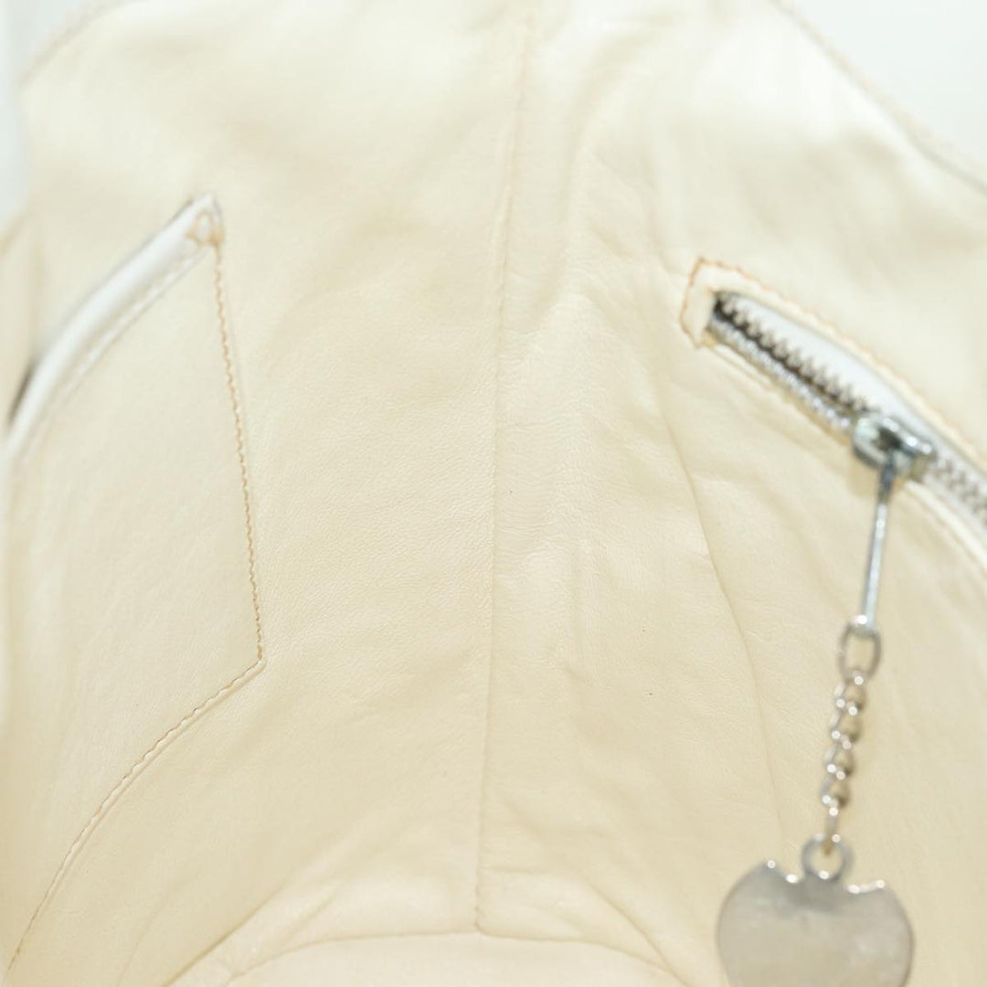 Celine Shoulder Bag Leather White Silver Auth 86175