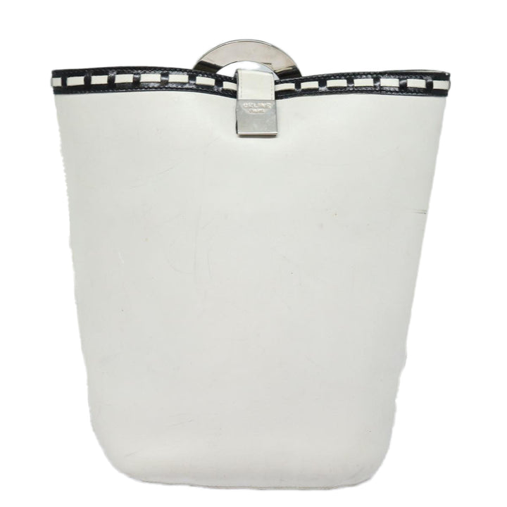 Celine Shoulder Bag Leather White Silver Auth 86175