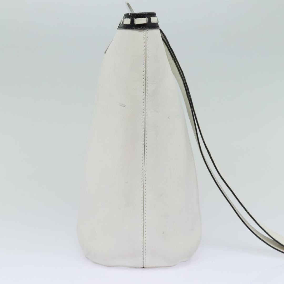 Celine Shoulder Bag Leather White Silver Auth 86175