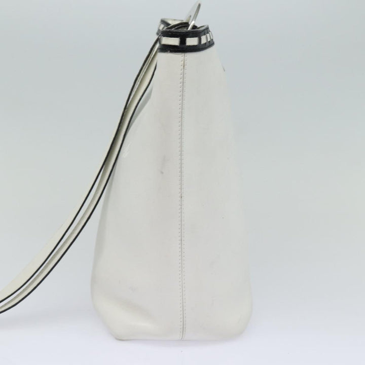 Celine Shoulder Bag Leather White Silver Auth 86175