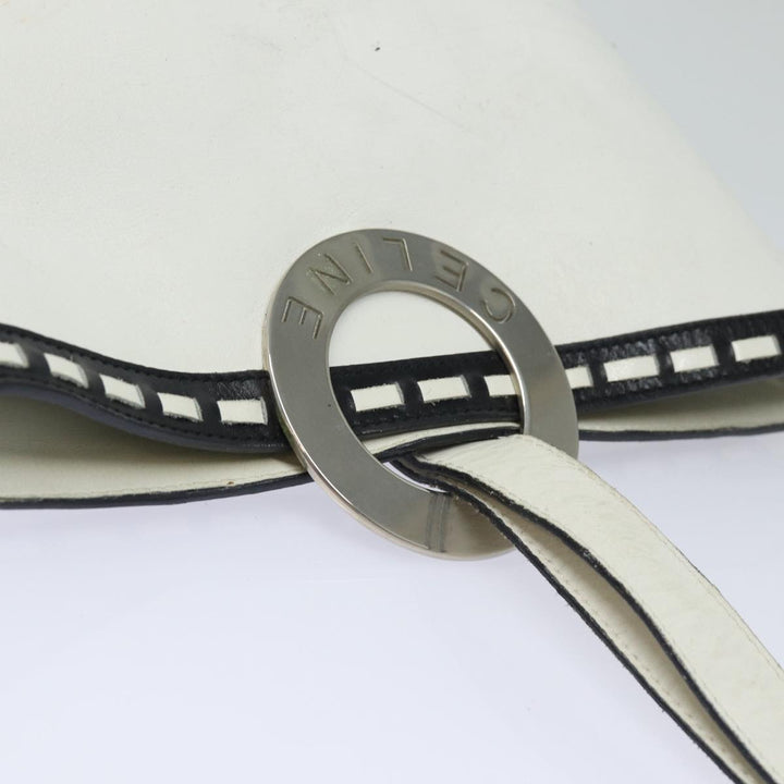 Celine Shoulder Bag Leather White Silver Auth 86175