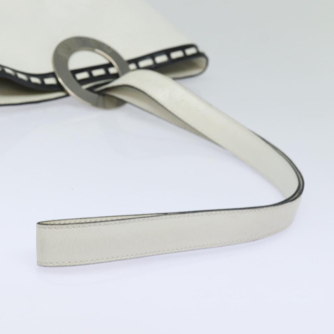 Celine Shoulder Bag Leather White Silver Auth 86175
