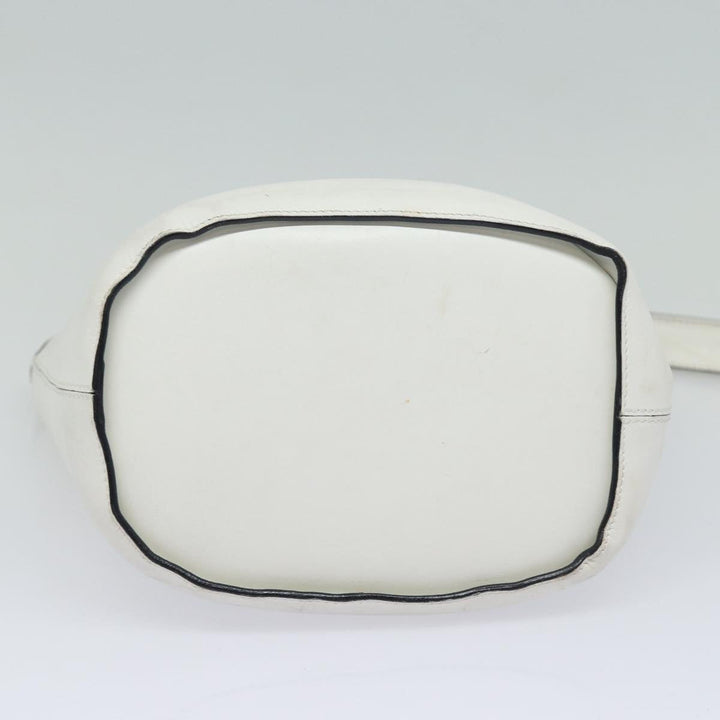 Celine Shoulder Bag Leather White Silver Auth 86175