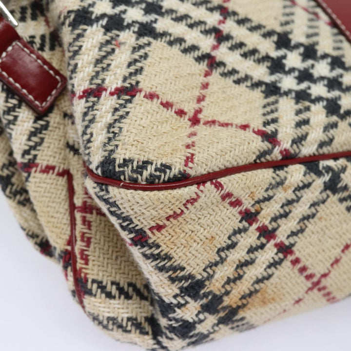Burberry Nova Check Blue Label Shoulder Bag Wool Beige Silver Auth 86336