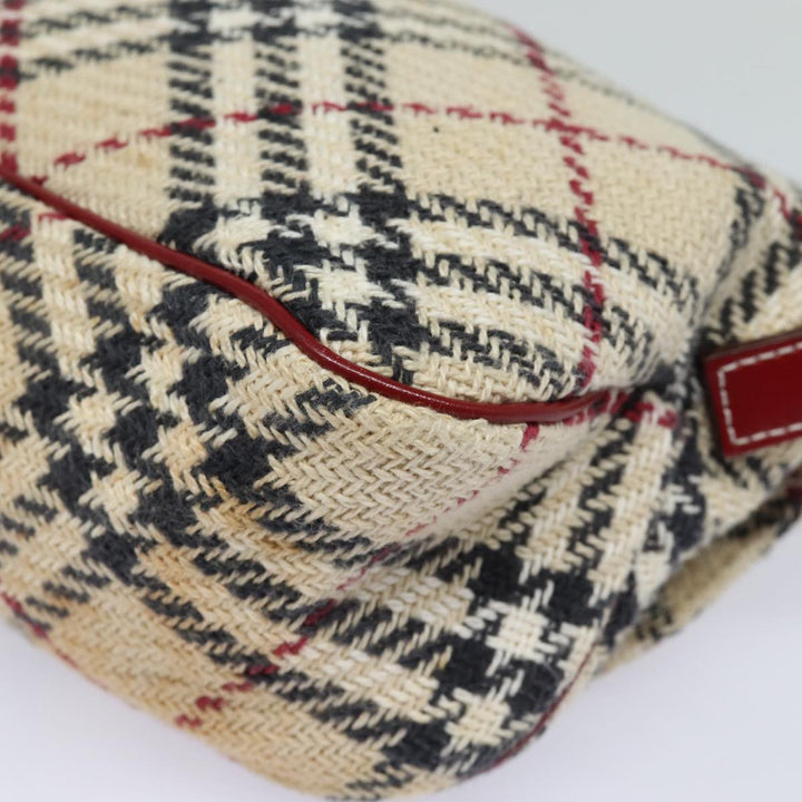 Burberry Nova Check Blue Label Shoulder Bag Wool Beige Silver Auth 86336