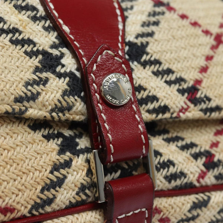 Burberry Nova Check Blue Label Shoulder Bag Wool Beige Silver Auth 86336