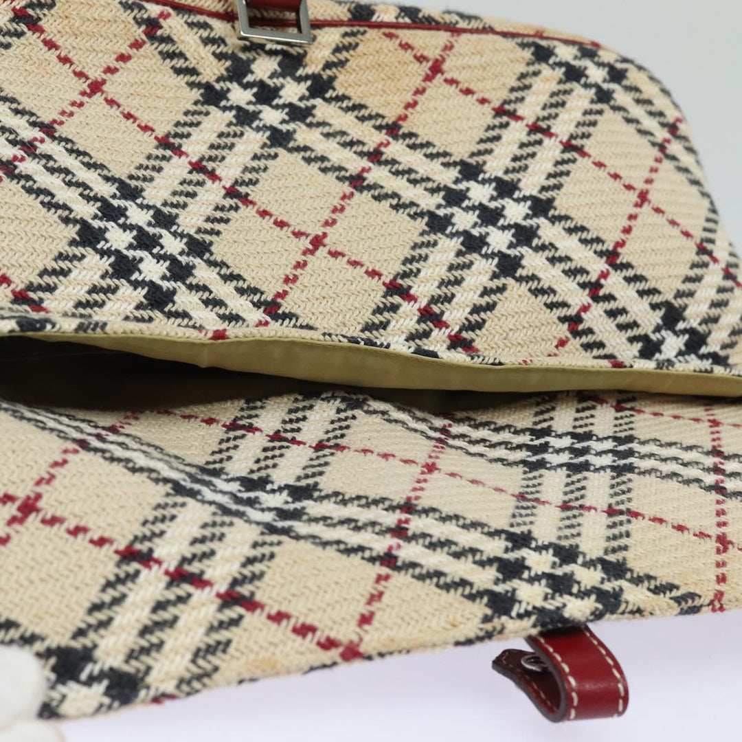 Burberry Nova Check Blue Label Shoulder Bag Wool Beige Silver Auth 86336