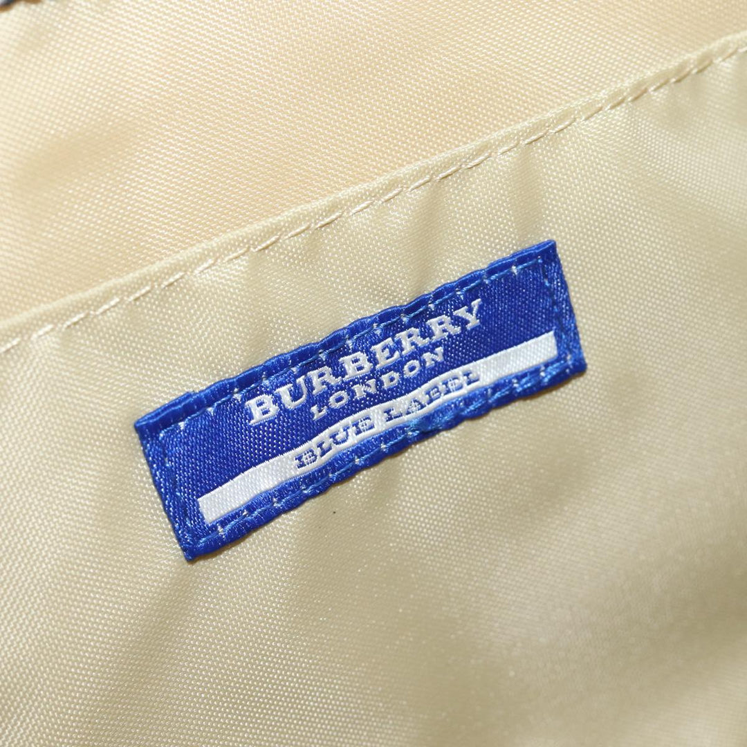 Burberry Nova Check Blue Label Shoulder Bag Wool Beige Silver Auth 86336