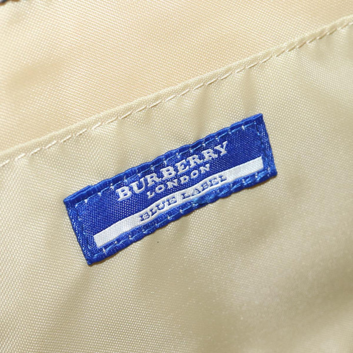 Burberry Nova Check Blue Label Shoulder Bag Wool Beige Silver Auth 86336