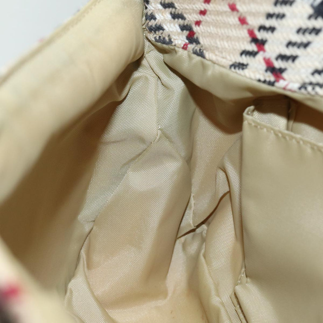 Burberry Nova Check Blue Label Shoulder Bag Wool Beige Silver Auth 86336