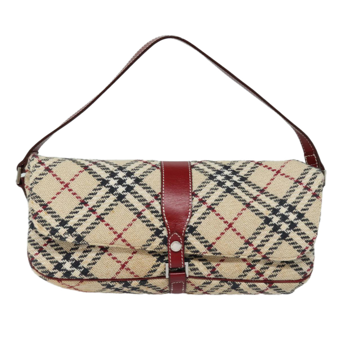 Burberry Nova Check Blue Label Shoulder Bag Wool Beige Silver Auth 86336