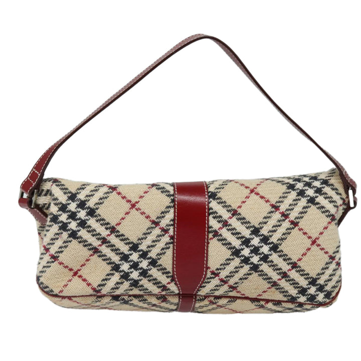 Burberry Nova Check Blue Label Shoulder Bag Wool Beige Silver Auth 86336