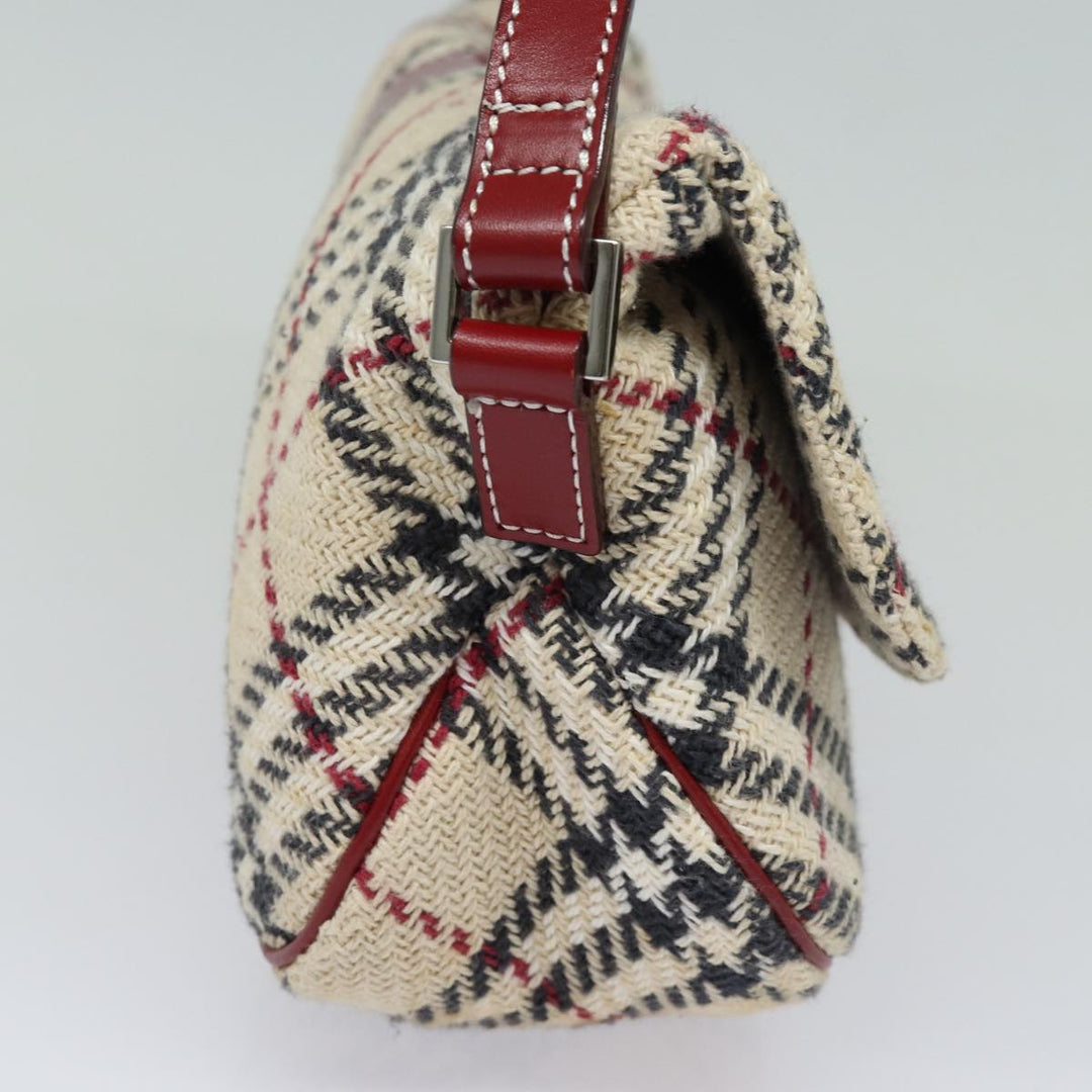 Burberry Nova Check Blue Label Shoulder Bag Wool Beige Silver Auth 86336