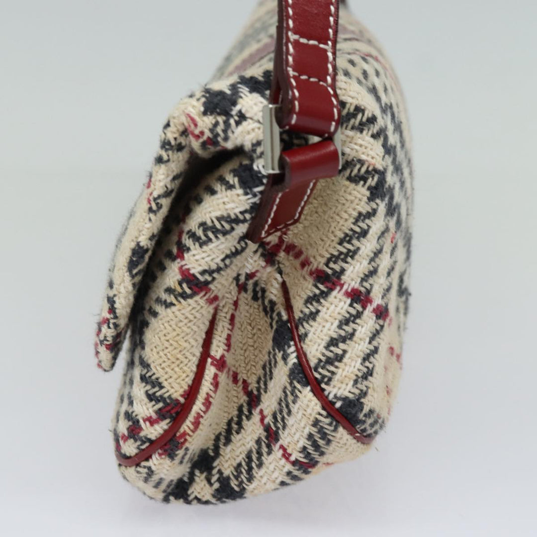 Burberry Nova Check Blue Label Shoulder Bag Wool Beige Silver Auth 86336