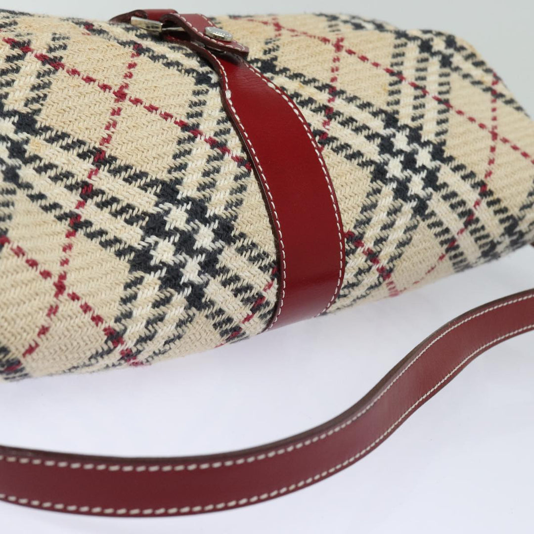Burberry Nova Check Blue Label Shoulder Bag Wool Beige Silver Auth 86336