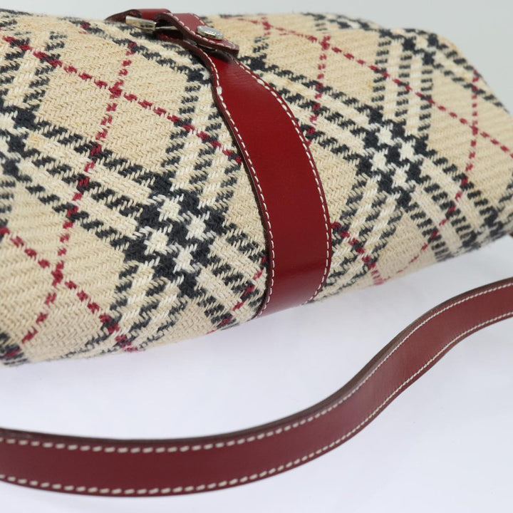 Burberry Nova Check Blue Label Shoulder Bag Wool Beige Silver Auth 86336